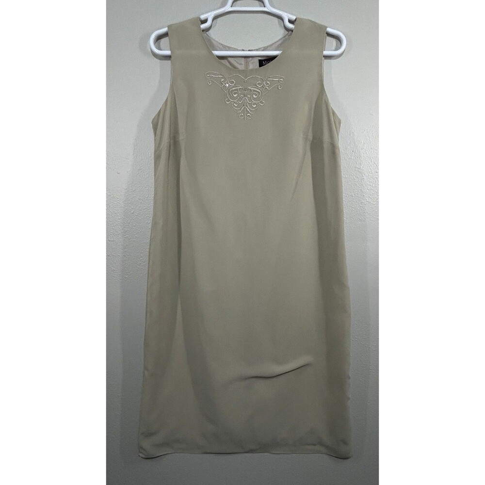 Montee Dress Womens 16W Sleeveless Embroidered Sheath Lined Zipper  Vent Beige - Picture 4 of 9